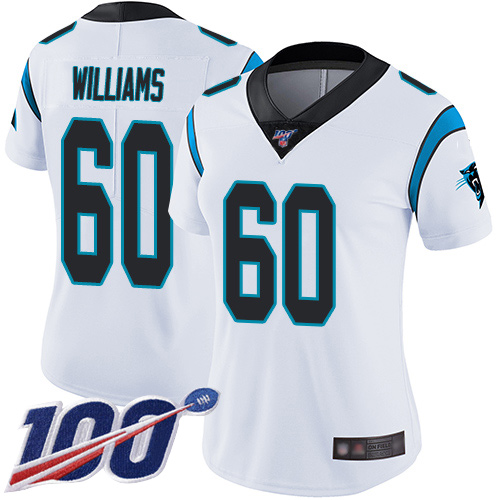 Carolina Panthers Limited White Women Daryl Williams Road Jersey NFL Football #60 100th Season Vapor Untouchable